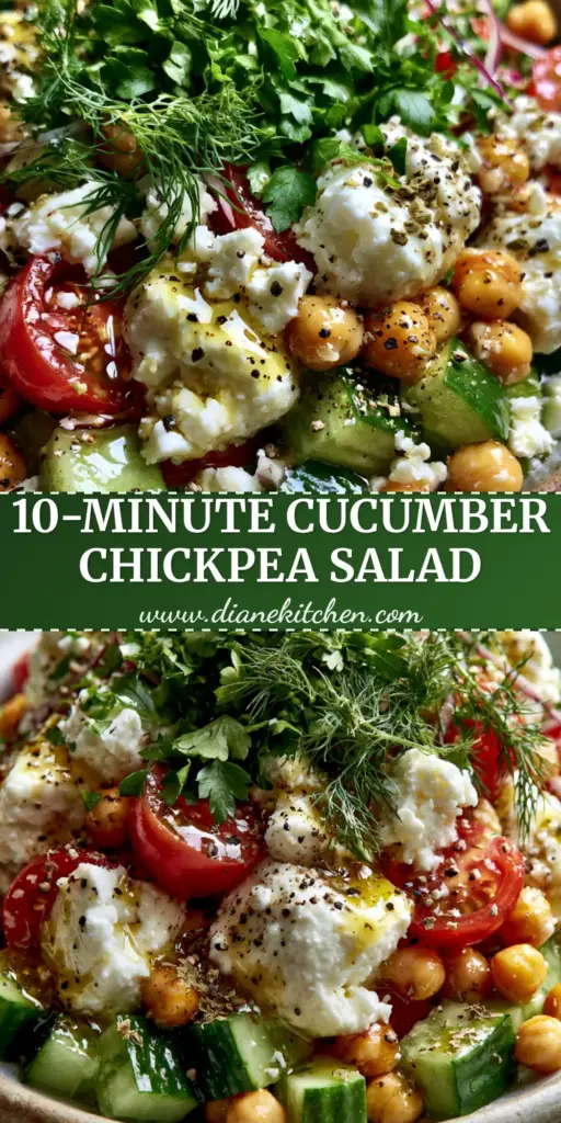 Cucumber Chickpea Feta Salad: The Ultimate 10-Minute Mediterranean Recipe 4 A shallow stoneware bowl filled with a colorful cucumber chickpea feta salad featuring diced cucumbers, golden chickpeas, and creamy feta under natural window light.