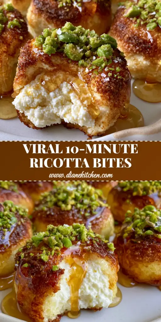 Ricotta Pistachio Honey Bites: The Ultimate Gourmet Sweet and Salty Appetizer 4 A beautiful spread of golden-toasted ricotta pistachio honey bites on a matte ceramic plate, garnished with emerald pistachios and sea salt.