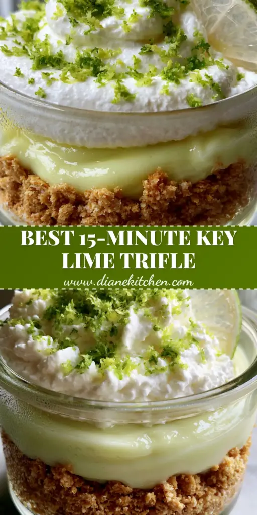 Key Lime Pie Trifle: The Ultimate Easy No-Bake Summer Dessert 4 A side-view shot of a Key lime pie trifle jar showing layers of golden-brown crumbs, pale green custard, and white whipped cream with neon zest.