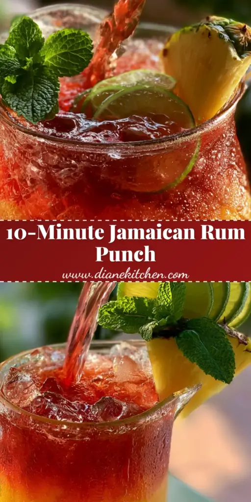 Jamaican Rum Punch Recipe: The Ultimate Tropical Sunset in a Glass 3 A crystal pitcher of Jamaican Rum Punch with distinct layers of red, orange, and yellow, garnished with lime and mint. (Jamaican Rum Punch)