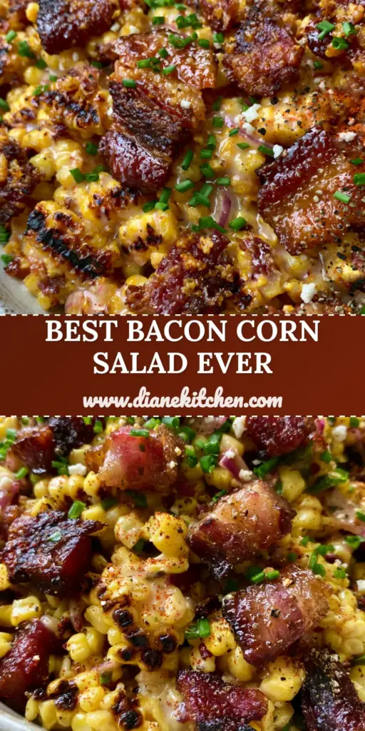 Bacon and Corn Salad with Charred Sweet Corn and Creamy Lime Dressing 4 Overhead view of a vibrant Bacon and Corn Salad in a white bowl featuring charred kernels, crispy bacon chunks, and cotija cheese.