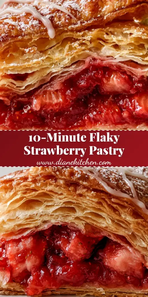 Strawberry Flaky Puff Pastry: The Ultimate Crispy Turnover Recipe 3 A close-up cross-section of a Strawberry Flaky Puff Pastry turnover showing hundreds of aerated layers and a thick red fruit filling.
