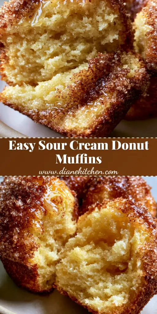 A stack of golden-brown sour cream doughnut muffins coated in coarse cinnamon sugar crystals on a white plate.