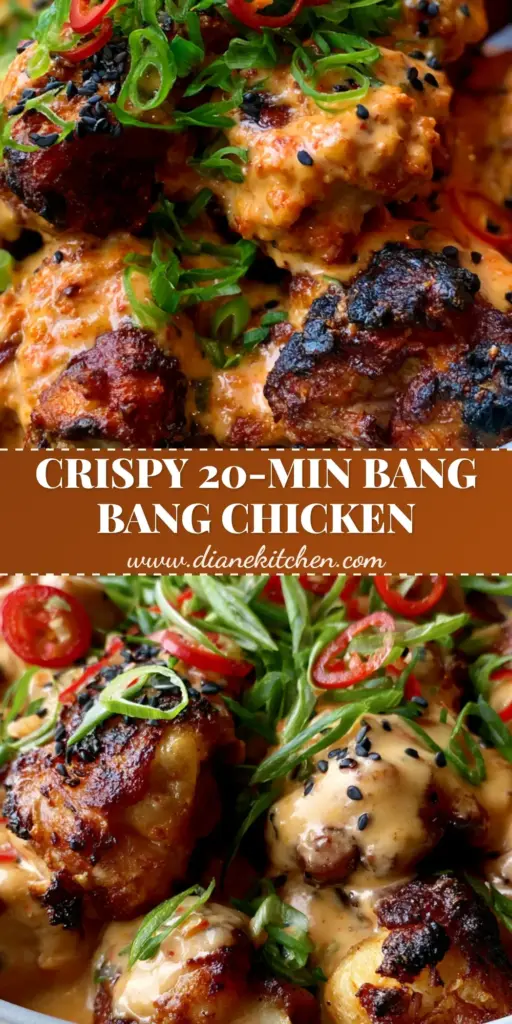 A top-down view of Bang Bang Chicken Thighs in a matte grey bowl garnished with scallions and red chilies.