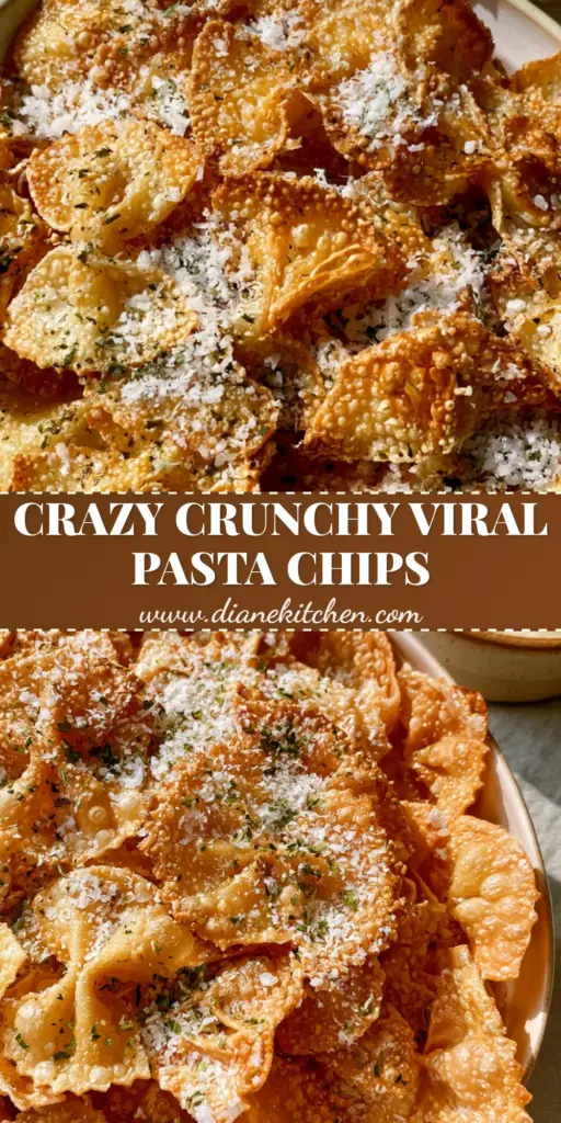 Oven-baked pasta chips with Creamy Whipped Feta Dip 4 A close-up shot of golden-brown farfalle Oven-baked pasta chips with a blistered bubbly texture and parmesan dust.