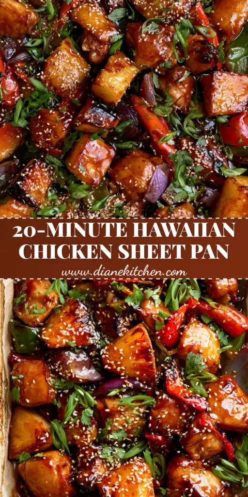 Sheet Pan Pineapple Chicken with Glistening Teriyaki Glaze 4 A top-down aesthetic shot of Sheet Pan Pineapple Chicken with seared chicken, blistered peppers, and glistening teriyaki glaze on crumpled parchment paper.