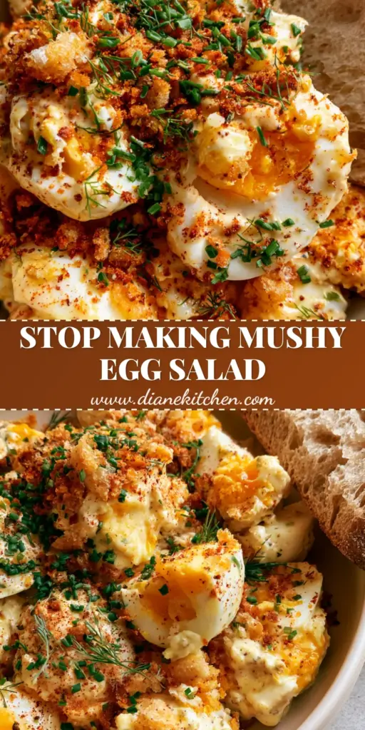 A close-up shot of crispy egg salad with panko-crusted egg chunks, fresh dill, and chives served on toasted sourdough.