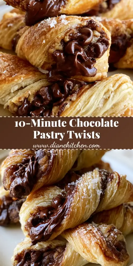 Chocolate Chip Cookie Dough Twists: The Ultimate Flaky Dessert 4 A tall stack of golden-brown chocolate chip cookie dough twists showing flaky layers and melted chocolate on a ceramic plate.