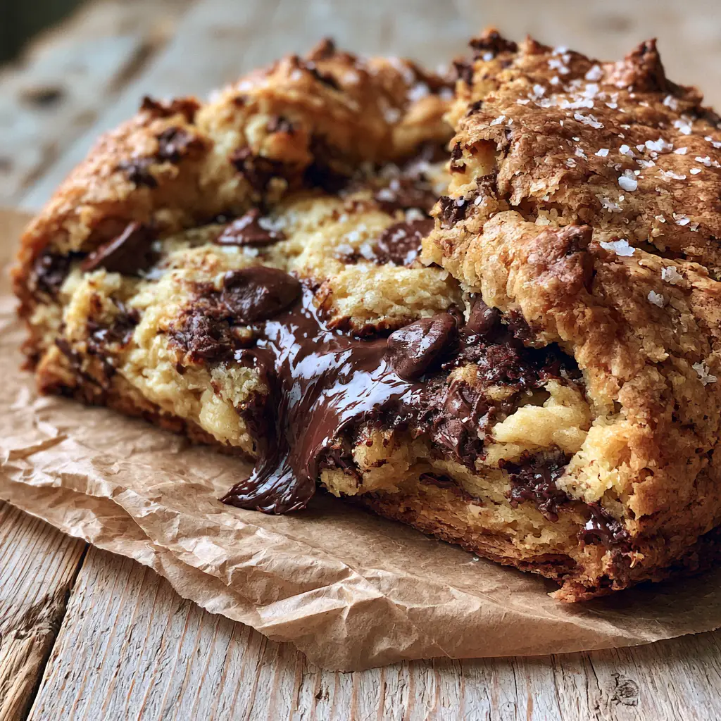 Levain Bakery cookies: The Ultimate Copycat Recipe for Giant, Gooey Cookies 1 A stack of giant chocolate chip cookies on crumpled parchment paper with flaky sea salt garnish.