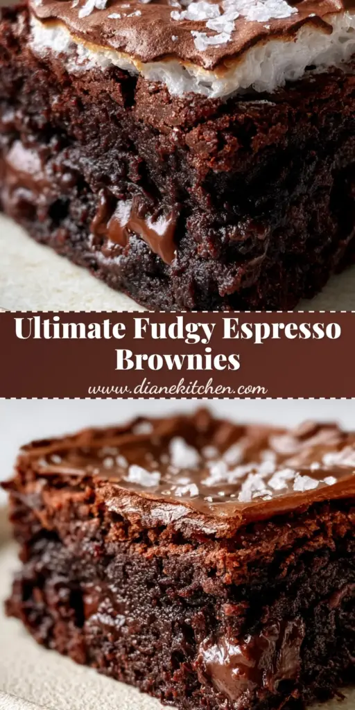 A stack of Brown Butter Espresso Brownies showing a shiny crinkled crust and melted chocolate chunks.