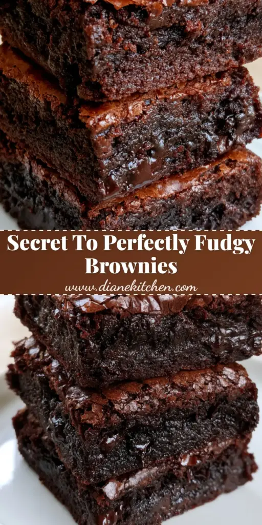 A close-up stack of three Fudgy Brownie Squares showing a paper-thin shiny crinkle crust and gooey chocolate interior with flaky sea salt.