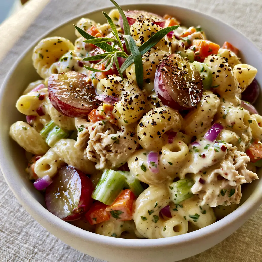 Jellycat crochet patterns and the Ultimate Creamy Chicken Pasta Salad 2 A handheld smartphone photo of premium creamy pasta chicken salad in a white ceramic bowl. (Jellycat crochet patterns)
