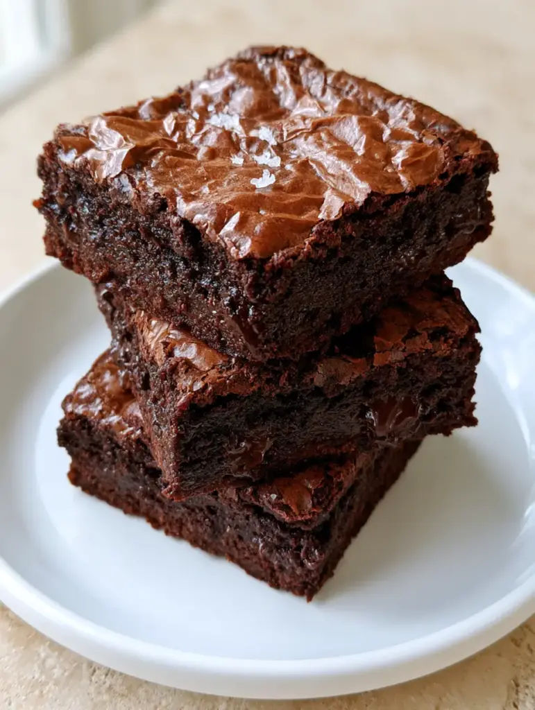Close up of the ultra-shiny deeply crinkled paper-like meringue crust on Fudgy Brownie Squares.