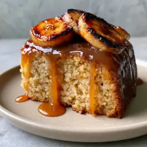 Close-up handheld smartphone photo of a Caramelized Banana Pound Cake slice showing the ultra-moist cream cheese crumb.