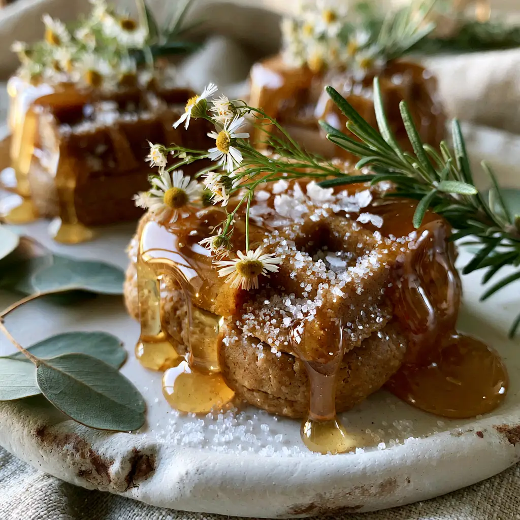 Rustic plating of Pooh-themed cookies on a white ceramic platter with eucalyptus leaves.