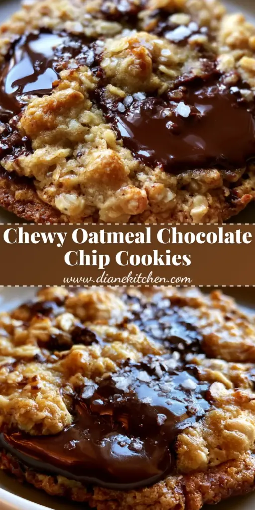 A stack of thick, chewy Oatmeal Chocolate Chip Cookies with melted dark chocolate pools and sea salt flakes. (Oatmeal Chocolate Chip Cookies)