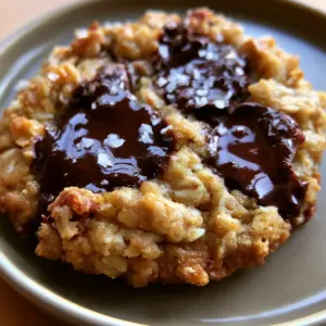 Close-up of a thick Oatmeal Chocolate Chip Cookie showing visible rolled oats and golden-brown edges. (Oatmeal Chocolate Chip Cookies)