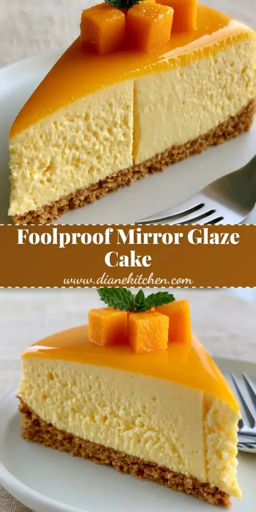 Caramel Mousse Cake with Salted Caramel Core and Mirror Glaze 3 A professional slice of caramel mousse cake showing the liquid salted caramel core and dark amber mirror glaze on a minimalist plate.