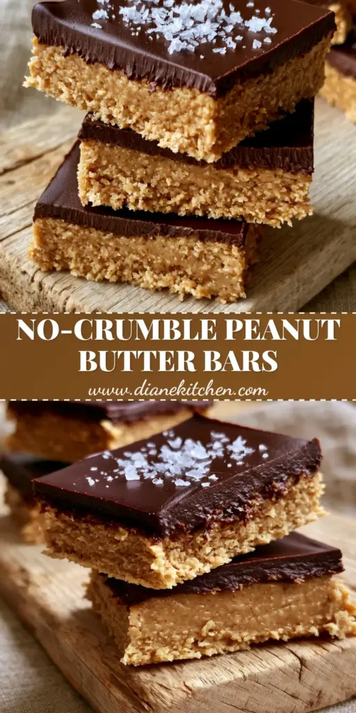 Stacked no-bake peanut butter cup bars with a glossy dark chocolate ganache and flaky sea salt on a rustic wood board.