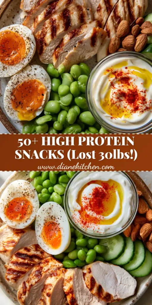 High Protein Snacks: The Ultimate Gourmet Bistro Platter 3 A rustic platter featuring seared chicken, soft-boiled eggs, edamame, and Greek yogurt dip. (high protein snacks)
