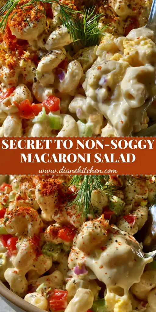 Macaroni Pasta Salad: The Ultimate Creamy Classic Recipe 4 A top-down Pinterest-style photo of creamy macaroni pasta salad in a ceramic bowl with smoked paprika and dill. (macaroni pasta salad)