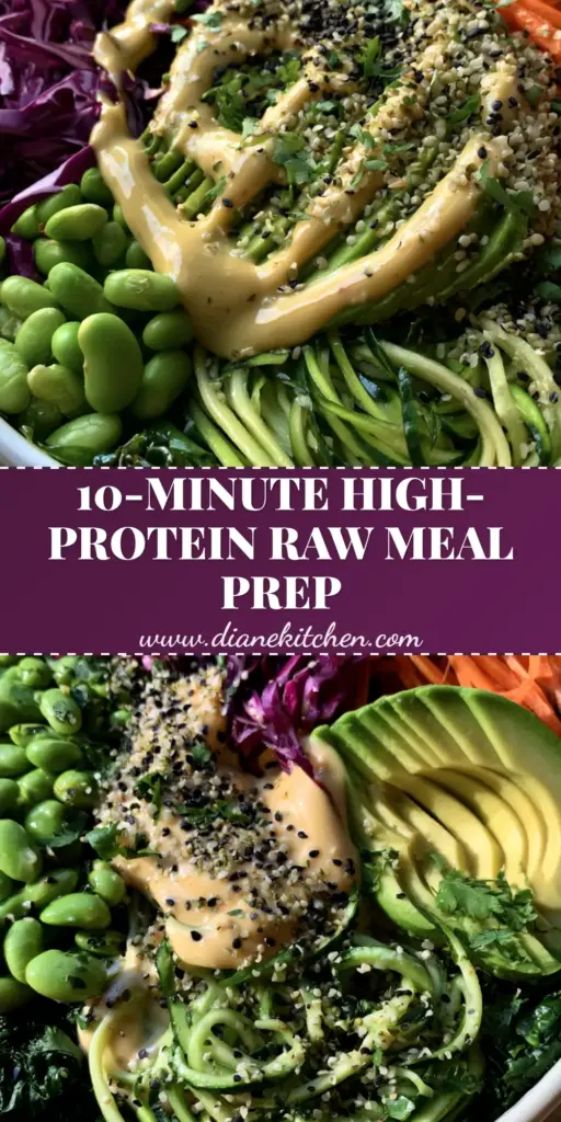 Raw Vegan Diet Abundance Bowl with Creamy Lemon-Tahini 3 Vibrant Raw vegan diet abundance bowl with spiralized zucchini, edamame, and purple cabbage at a 45-degree angle.