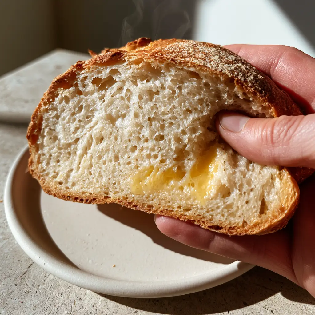 Paleo Bread Recipe: The Ultimate Airy Artisan Yeast Loaf 1 A hand gently squeezing a slice of paleo bread to demonstrate its springy elasticity and soft artisan texture.
