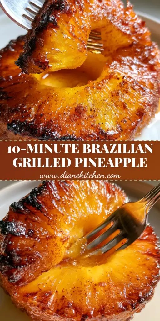 A thick pineapple ring with a deep amber caramelized brown sugar crust and dark charred edges being lifted by a silver fork. (air fryer caramelized pineapple)