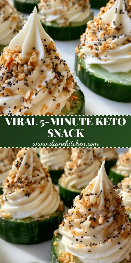 Everything Bagel Cucumber Bites: The Ultimate Low Carb Appetizer 4 A close up view of everything bagel cucumber bites arranged on marble, featuring whipped cream cheese and poppy seeds.